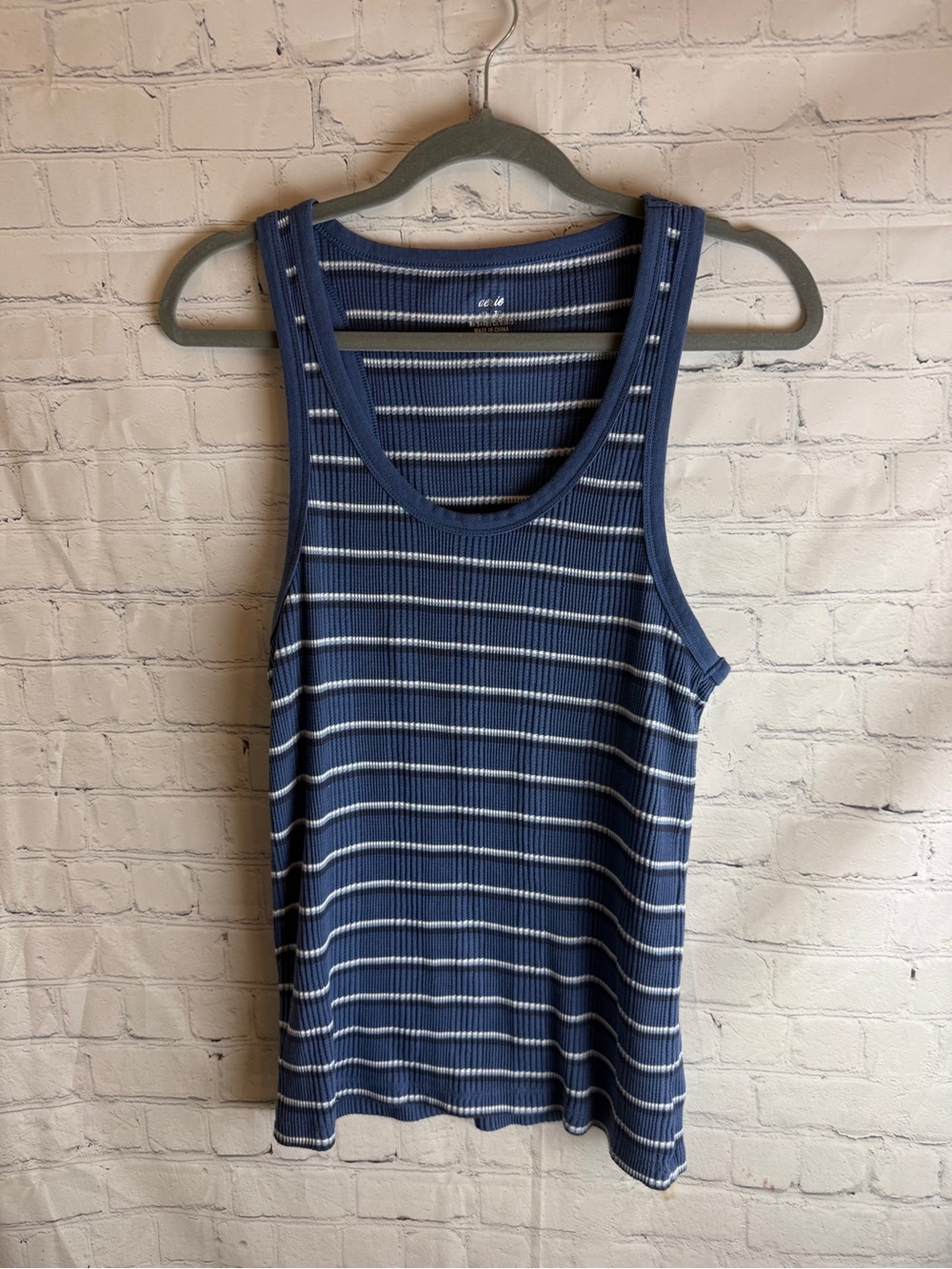 Aerie Striped Ribbed Scoop Neck Tank - Blue XL NWT